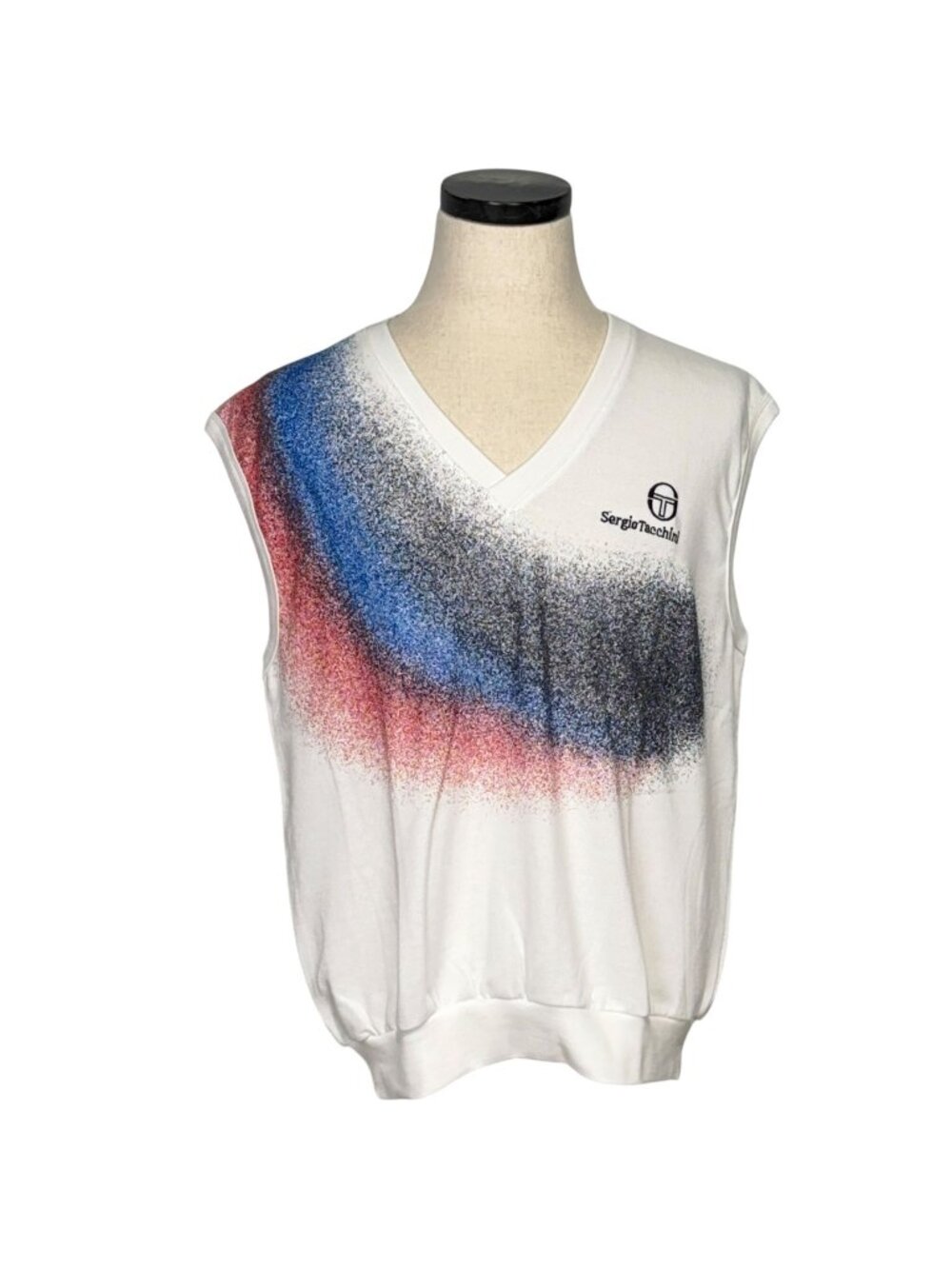 Sergio Tacchini Vintage 80s Sleeveless V-Neck Top White Red Blue Gradient M New